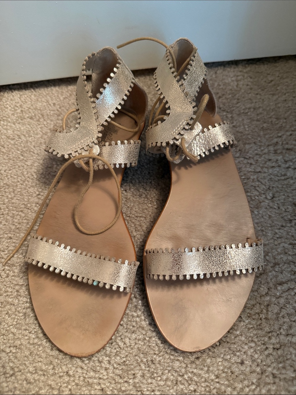 Loeffler Randall Metallic Gold Lace-Up Leather Sandals